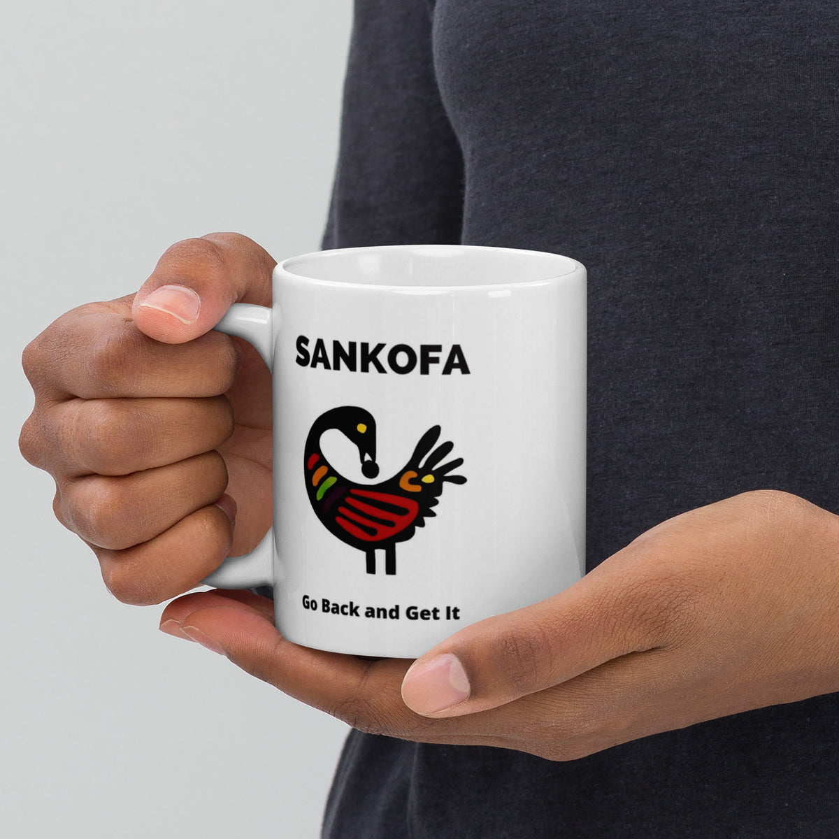 White glossy Sankofa mug